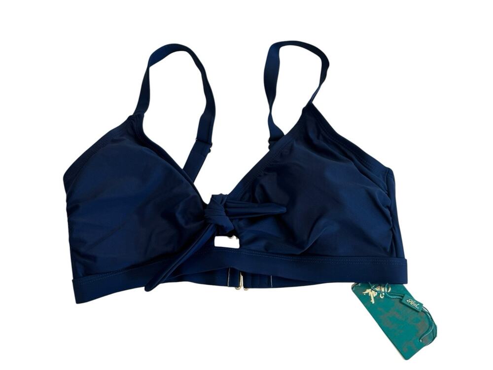 Heat Swimwear Bralette Top Womens Medium Navy Blue Tie Front Bikini NWT New